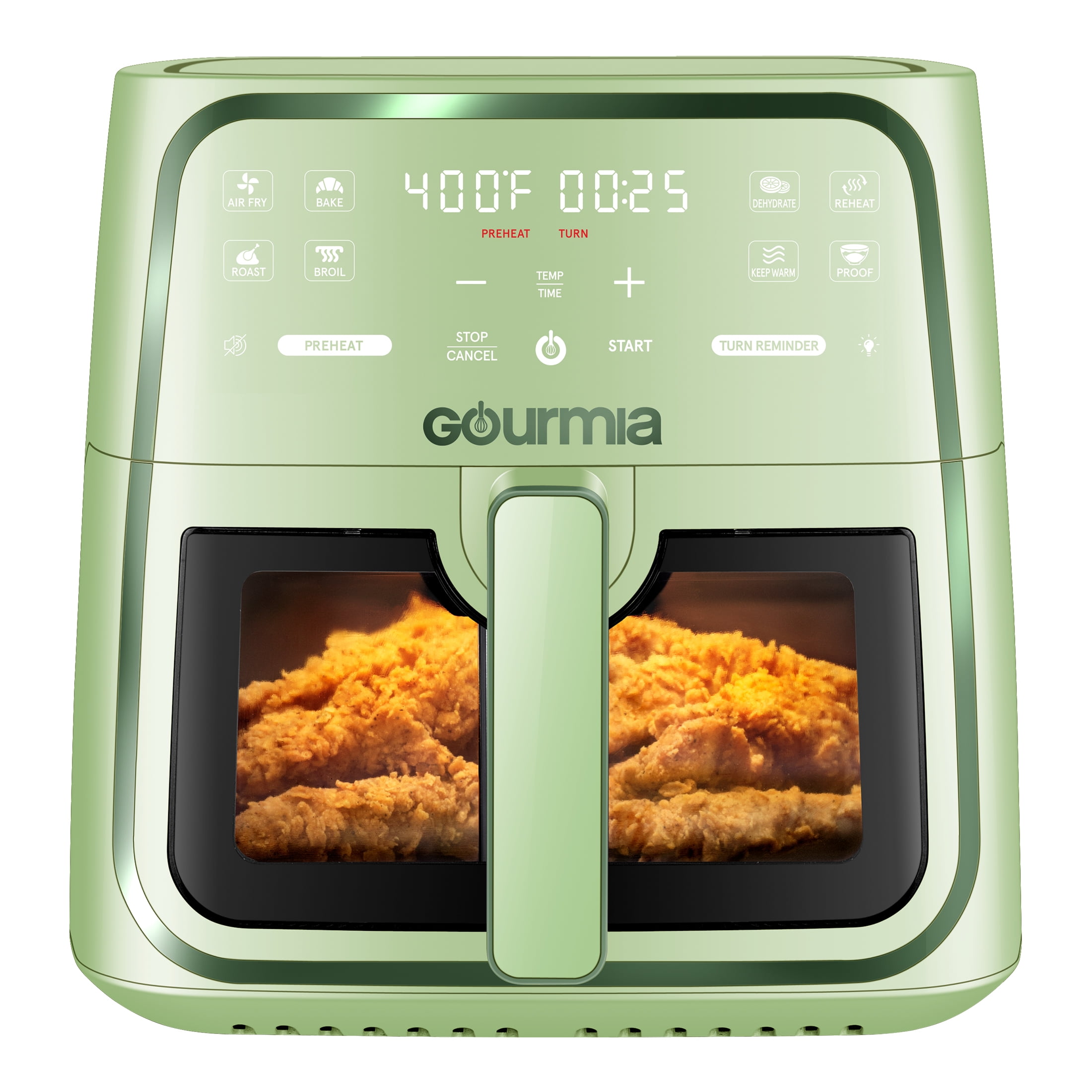 Gourmia 8 Qt Air Fryer, 8 Presets with Digital Display, FryForce 360° Technology, Easy View Window & Interior Light, Dishwasher Safe Basket, Green