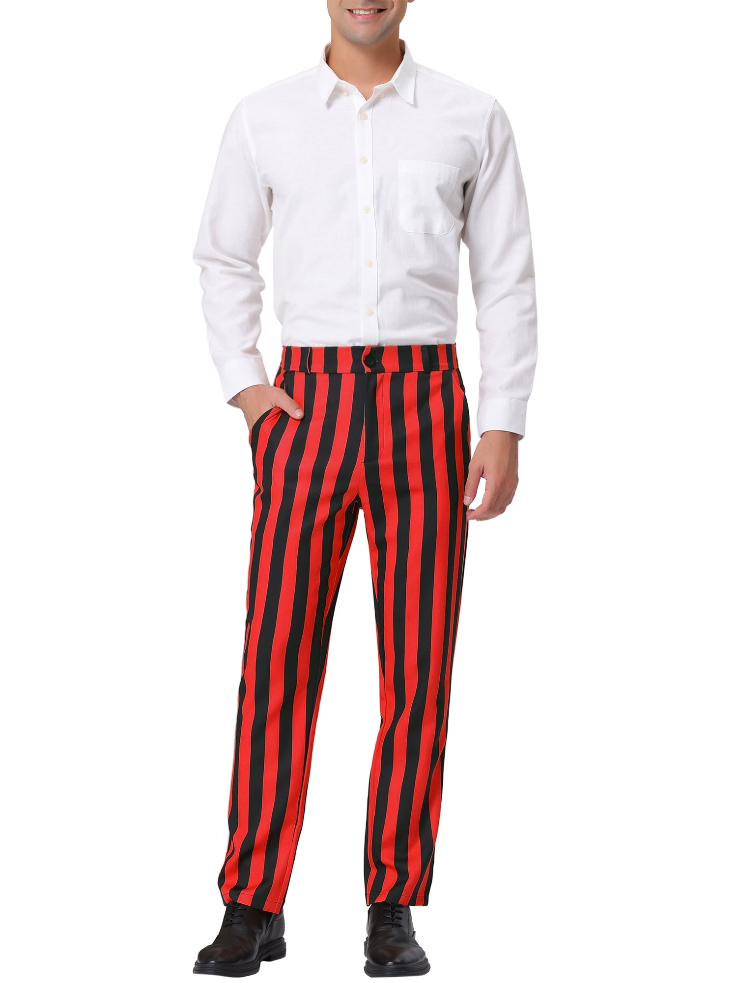 Red black and hotsell white striped pants
