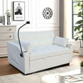 thumbnail image 2 of Modern Velvet Loveseat Futon Sofa, 3-in-1 Convertible Sleeper with Adjustable Backrest, Pull-Out Bed, USB Ports and Storage Pockets for Small Living Room, Beige, 2 of 6