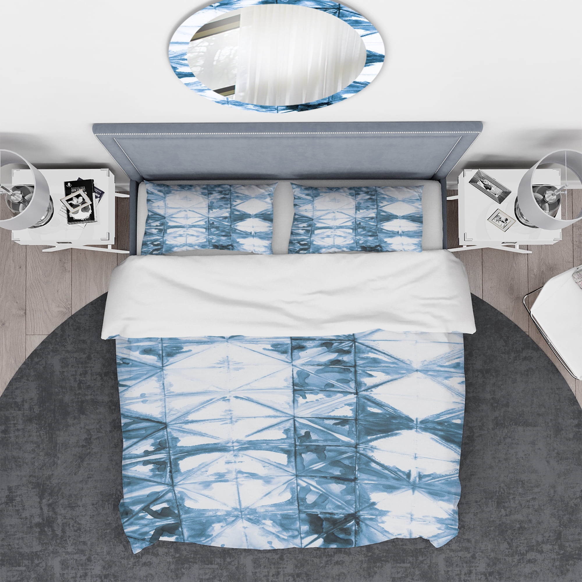 Designart 'Indigo watercolor geometrical I' Geometric Duvet Cover Set