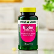 Spring Valley Biotin Dietary Supplement Softgels for Hair/Skin/Nails Health, 10,000 mcg, 120 Count