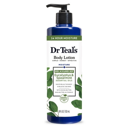 Dr Teal's Body Lotion, 24 Hour Moisture with Eucalyptus & Spearmint Essential Oils, 18 fl oz