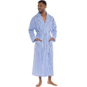 Alexander Del Rossa Men's Robe, Woven Cotton Robe for Men, Lightweight Bathrobe with Two Front Pockets and Inside Tie Closure, Dark Blue and White Striped, Small