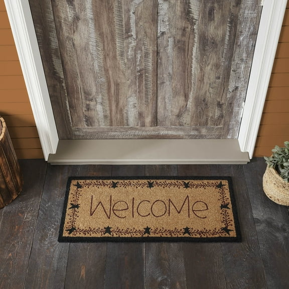 VHC Brands Coir Welcome Door Mat, Entry Rug, with PVC Backing, for Indoor Outdoor Use, Pip Vinestar Collection, Rectangle 17x36 Doormat, Stars and Vines Welcome, Natural