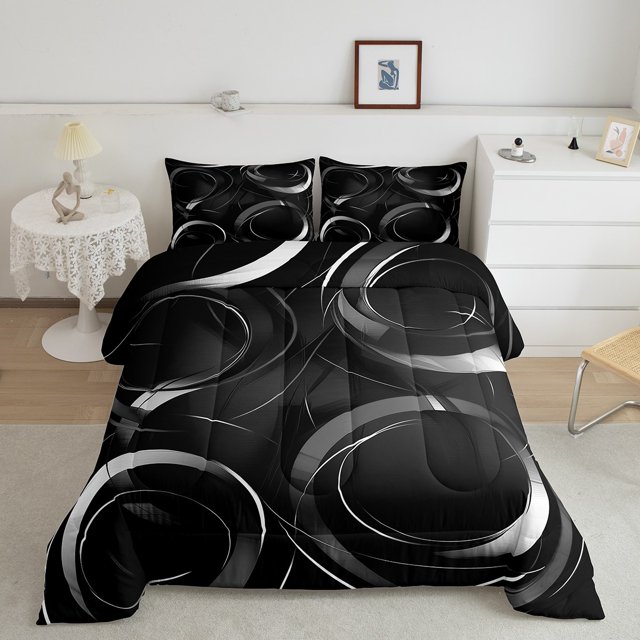 Erosebridal Geometry Stripe Bedding Toddler Comforter Set, Grey Minimalism Down Comforter, Abstract Style Decor, 2pcs