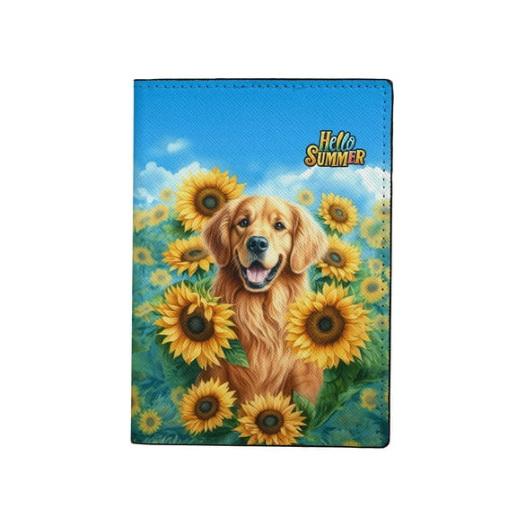 Golden Retriever Hello Summer Sunshine Sunflowers Spring Retro Vintage Travel Passport Wallet Goldens Dog Lover Gifts Idea PU Leather Passport Holder Cover - 00008
