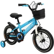 PHOENIX KAKU 12 14 16 18 inch Kids Bike with Training Wheels, Basket for Boys and Girls Toddler Bicycle for 2-9 Years Old Blue 16inch