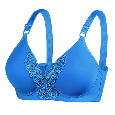 Bra for Backless Dresses Women Solid Color Comfortable Hollow Out Sports Bra Underwear No Underwire V-Neck Lightly Lined Bra Feature Hook and Eye Closure T-Shirt Bra Style Y-408   Blue S