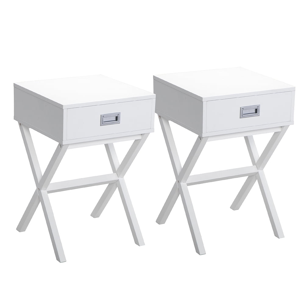 Kepooman 2PCS Bedside Table for Small Spaces, Nightstands for Bedroom with X-Leg, White Bedside End Table for Home Office
