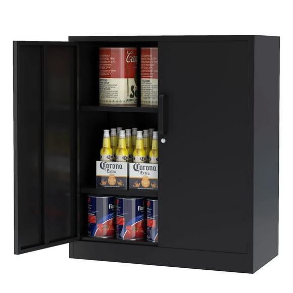 Metal Storage Cabinet with Locking Doors, 2-Door Steel Cabinet with Shelves, Counter High Storage Cabinets for Garage, Home Office, Kitchen, Pantry, School