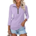 thumbnail image 2 of Women's V Neck Polo Shirt 3/4 Sleeve Quarter Zip Collared Tops Color Block Casual Dressy Fall Ladies Blouses, 2 of 9