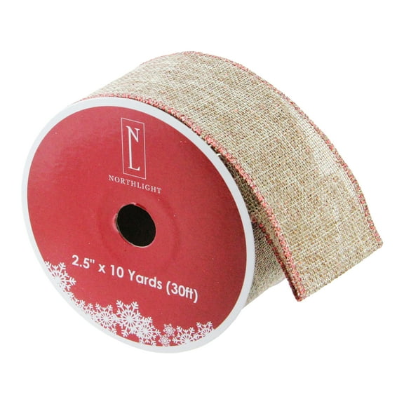 Northlight Beige and Red Solid Trim Wired Craft Christmas Ribbon 2.5" x 10 Yards