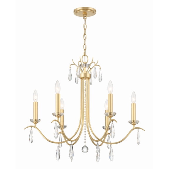 Crystorama Rollins 6 Light Antique Gold Chandelier - 28"W x 25.25"H x 28"D