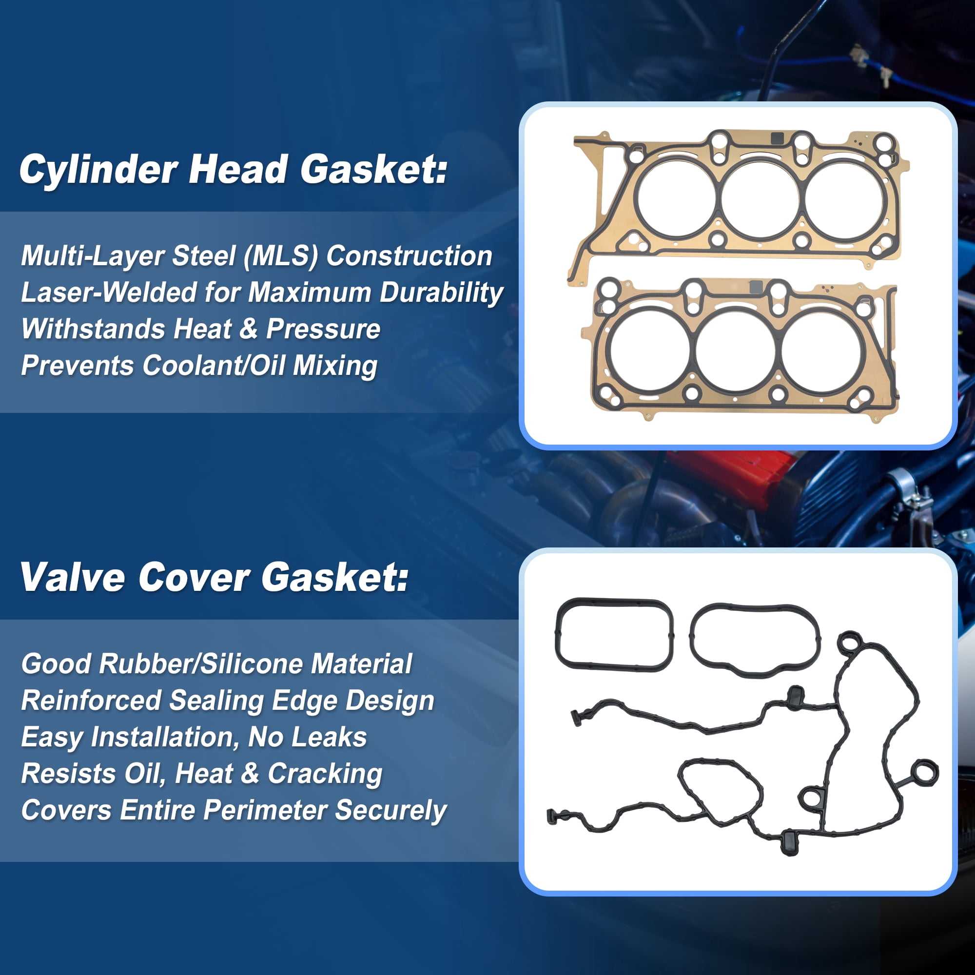 HGS1184 Cylinder Head Gasket Set with Bolts Valve Cover Seal Gasket Kit for Chrysler Pacifica 2017-2021 for Jeep Wrangler 2018-2021 for Ram Promaster 1500 2500 3500 2022-2023 3.6L