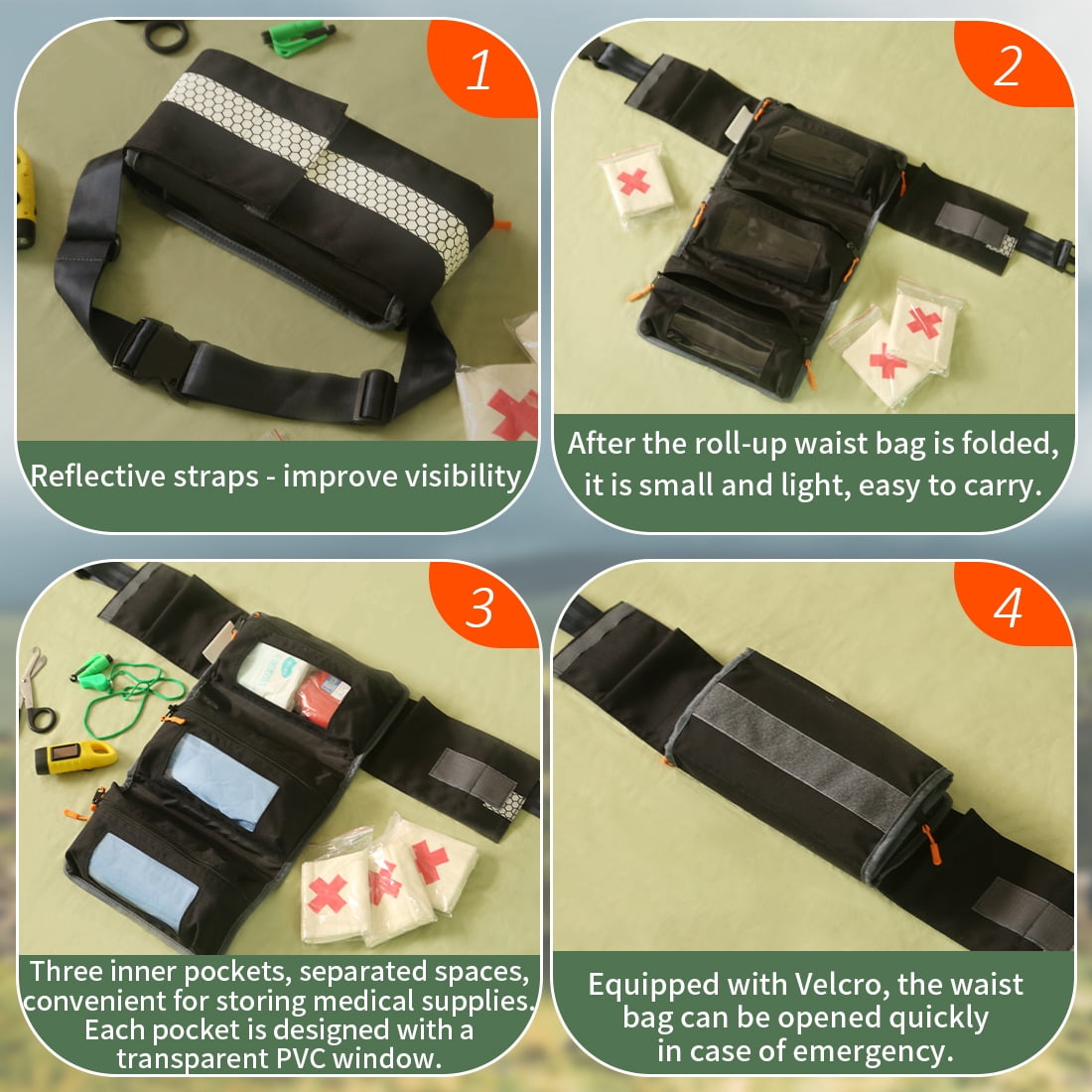 EHUCONPERS First Aid Waist Bag EMS, Three-Piece System, IFAK, Emergency Medical Supplies, 1PC