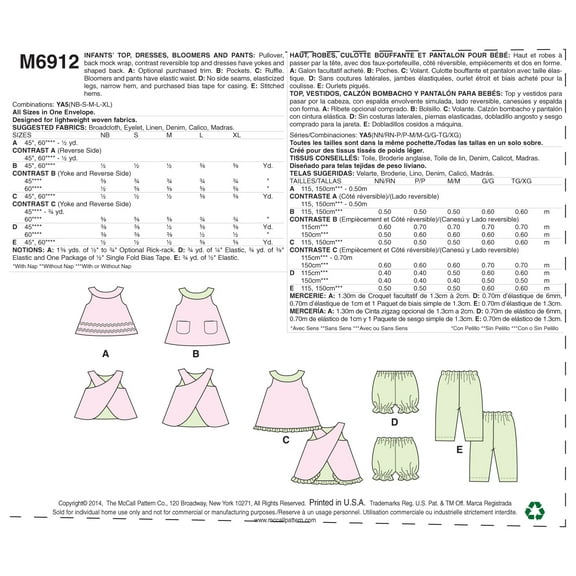 McCall PatternInfants' Reversible Top, Dresses; Bloomers and Pants-All Sizes In One Envelope
