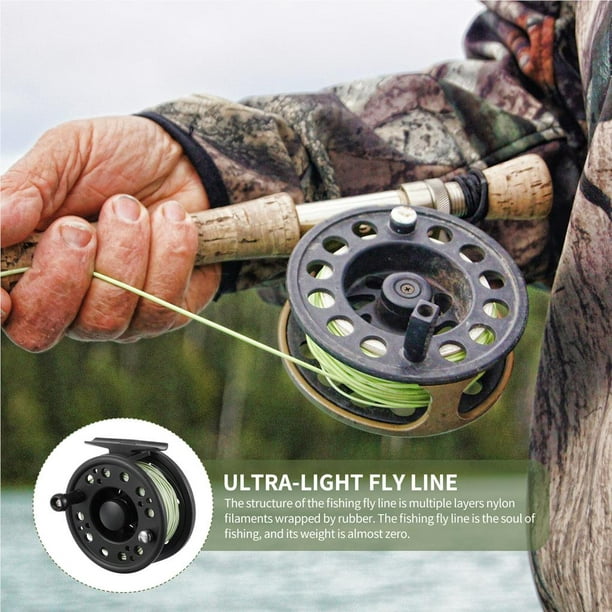 Reeffull 3.1inch Fly Fishing Reel Light Green Fly Fishing Whee Fly Spinning Round Rifle With Fishing Line For Fisherman Sea Lake River Fishing