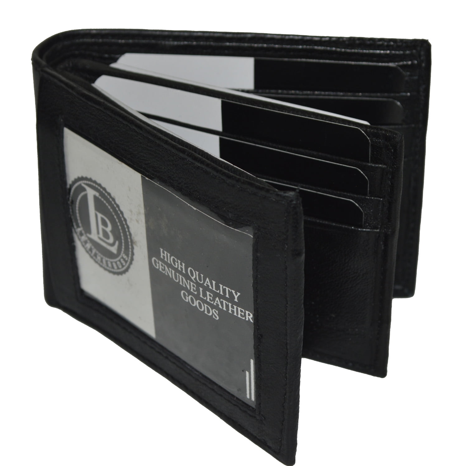 Leatherboss Genuine Leather Bifold Wallet with a Middle Flap and Outside ID Window
