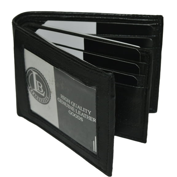 Leatherboss Genuine Leather Bifold Wallet with a Middle Flap and Outside ID Window