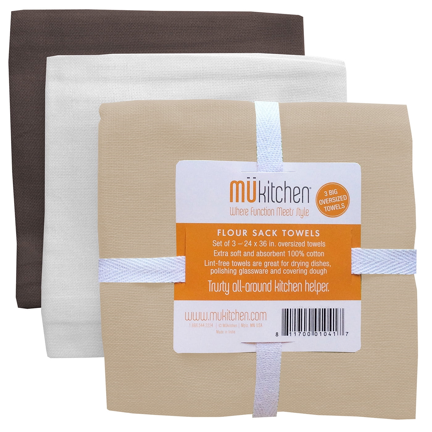 MU Kitchen 24 X 36 Flour Sack Towel Set Of 3 Caf