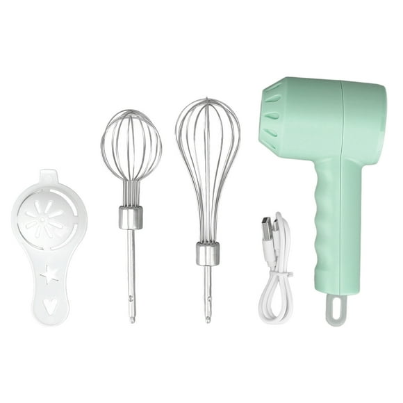 Batidora de Mano Eléctrica Inalámbrica Batidora de Huevos de Mano Recargable por USB Espumador de Leche Eléctrico con 2 Varillas para Revolver para el Hogar Verde