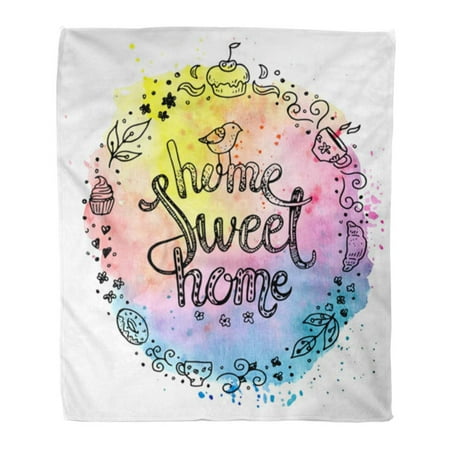 SIDONKU Throw Blanket Warm Cozy Print Flannel Watercolor Housewarming Home Sweet Inspiration Lettering Saying Phrase Comfortable Soft for Bed Sofa and Couch 50x60 Inches
