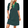 thumbnail image 2 of Minivestido Informal de Verano A Rayas con Cuello en V, Corta, Corte A, Holgado, Verde Oscuro, Talla M, 2 of 10