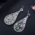 thumbnail image 5 of Multicolor Cubic Zirconia CZ 925 Silver Long Round Drop Cluster Wedding Earrings, 5 of 9