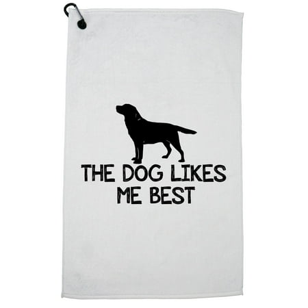 The Dog Likes Me Best - Pet Lover Golf Towel with Carabiner (Best Golf Towel Reviews)