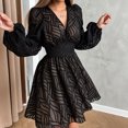 thumbnail image 4 of 2024 Spring Temperament Hollow Jacquard White Dress Lantern Sleeve, 4 of 5