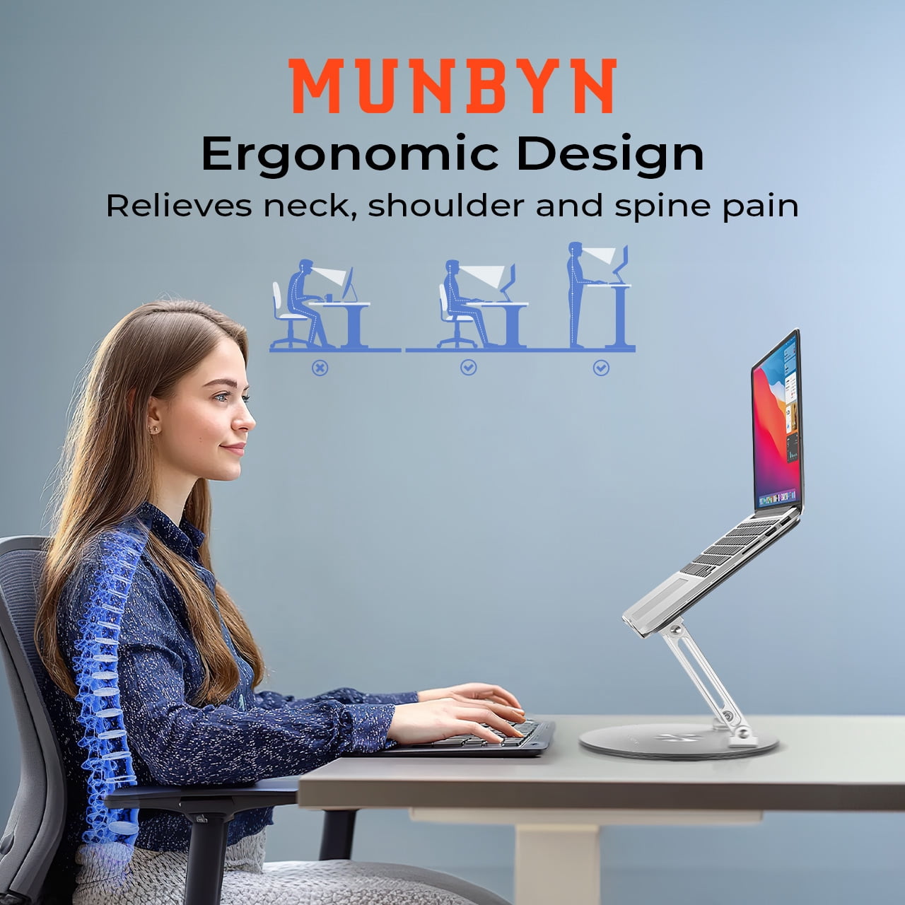 MUNBYN Laptop Stand for Desk - 360° Rotating,Foldable & Portable Computer Stand, for 11-15.6" Laptops