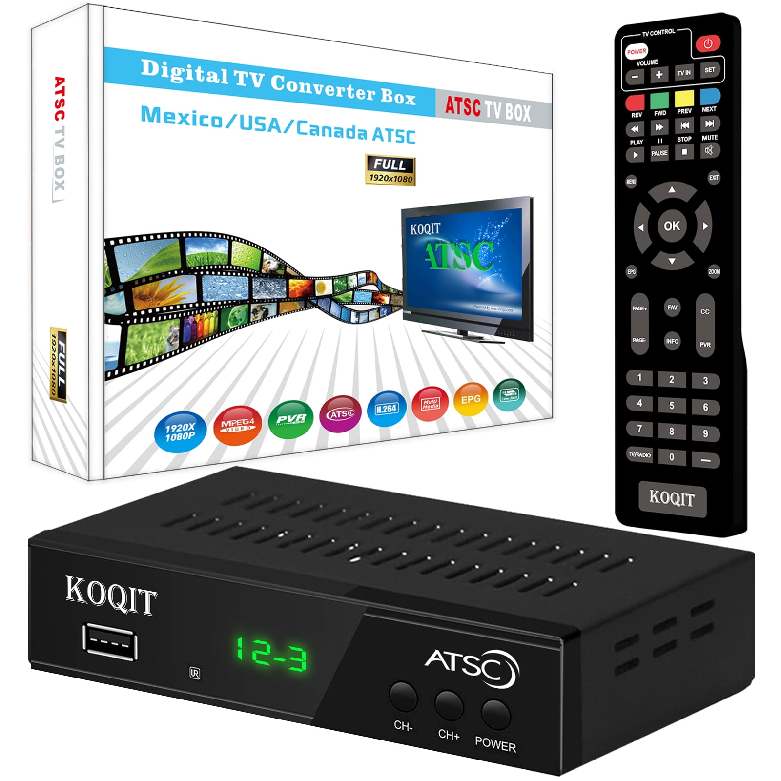 KOQIT Digital TV Converter Box ATSC Cabal Box for Analog HDTV ATSC TV Tuner 1080P Timer Setting USB PVR Function Digital Channel Free Set Top Box
