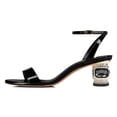 thumbnail image 3 of FSJ Women Open Round Toe Patent Leather Sandals Strappy Ankle Strap Mid Crystal Heels Fashion Party Dressy Work Shoes Size 8 Black, 3 of 5
