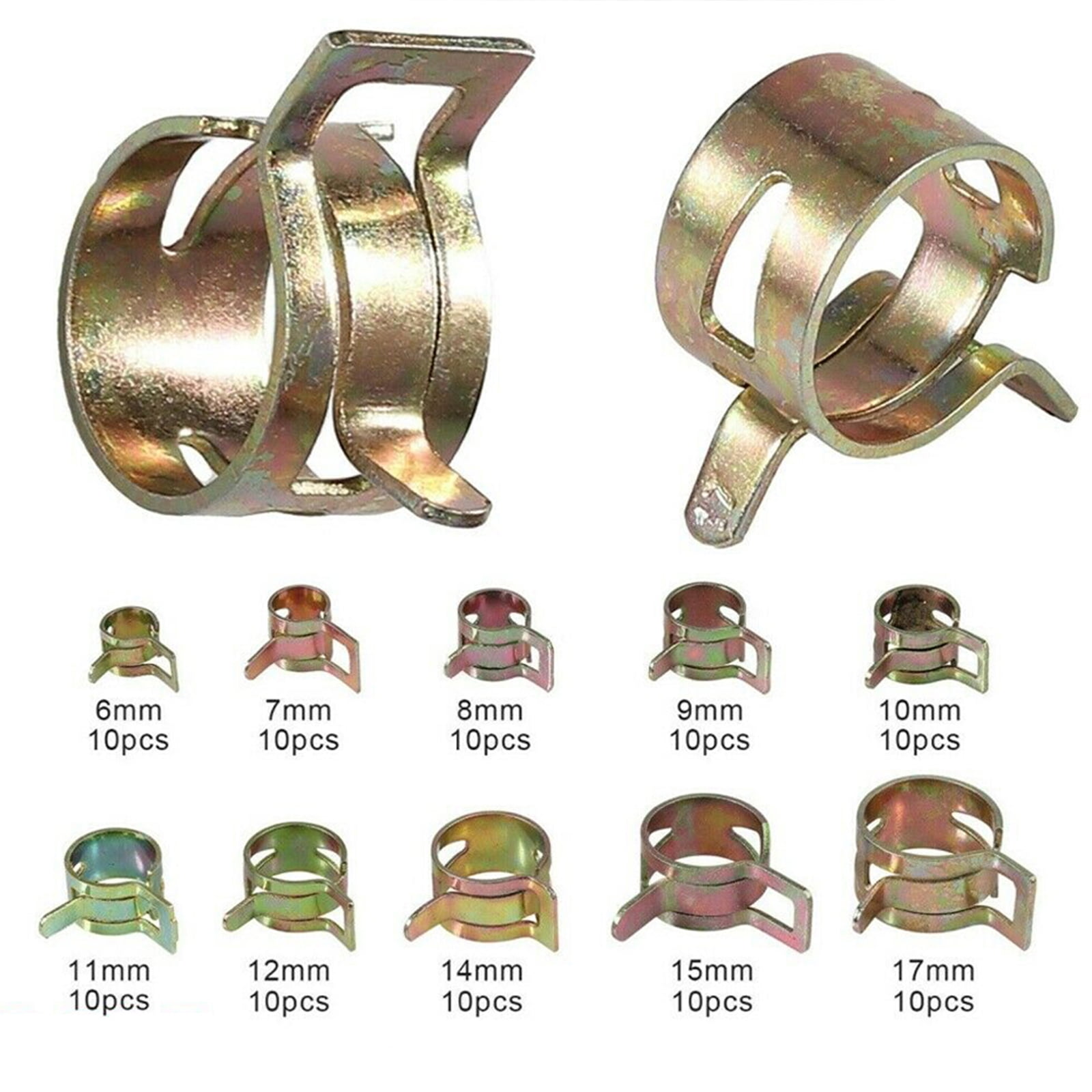 fuel Petrol oil Water 7mm 17mm Mini Hose Clips 90 Mixed Workshop Pack.. 