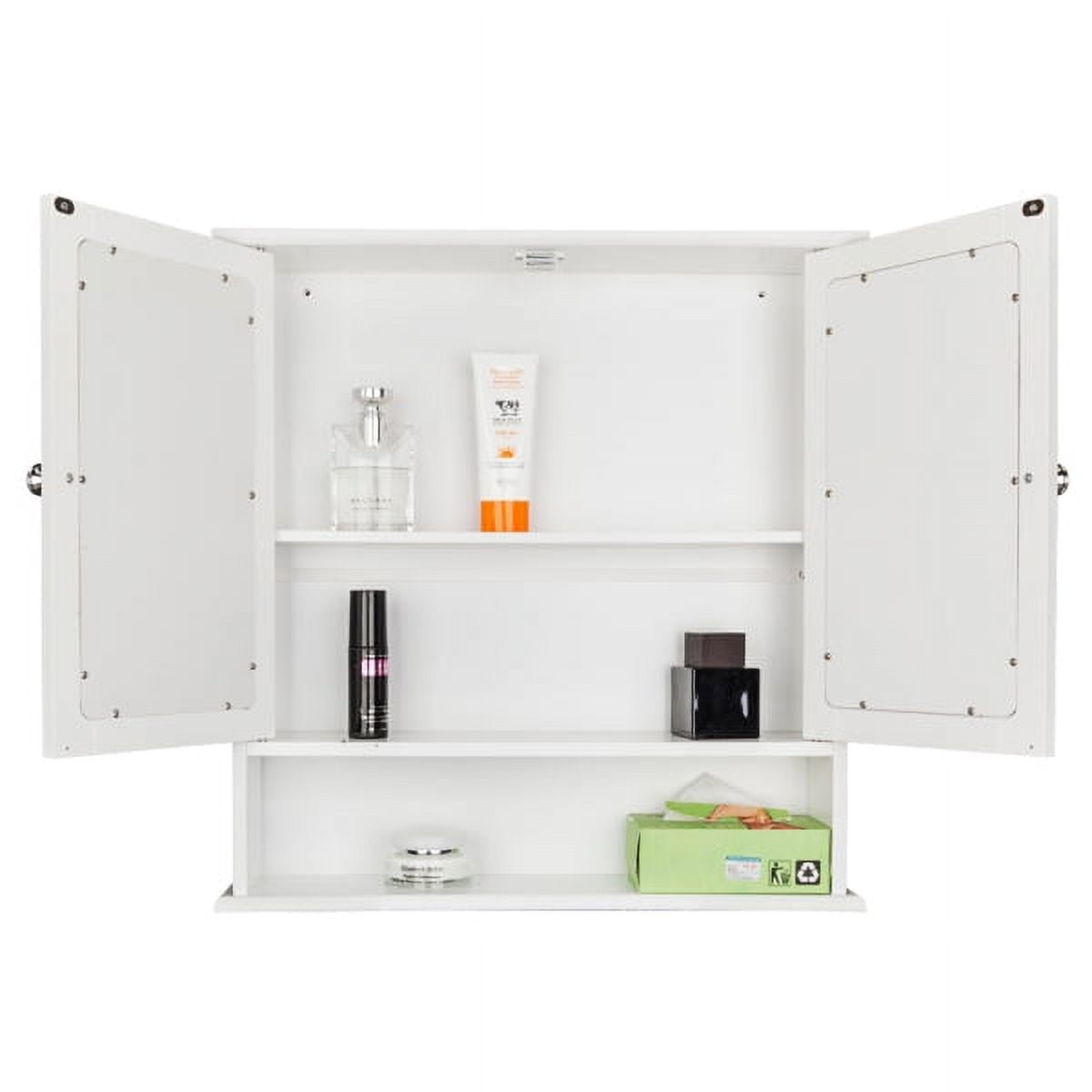 White Bathroom Wall Cabinet Wall-Mounted with Double Mirror Doors