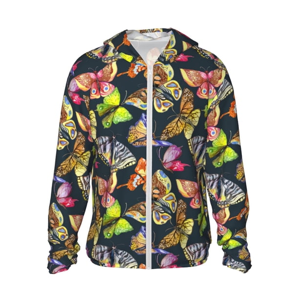 Balery Butterfly Wild Insect Sudadera ligera de manga larga con capucha y protección solar UPF 50+ para hombre y mujer, ideal para pesca y running-Large
