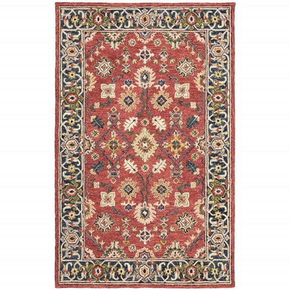 5'x8' Red and Blue Bohemian Rug