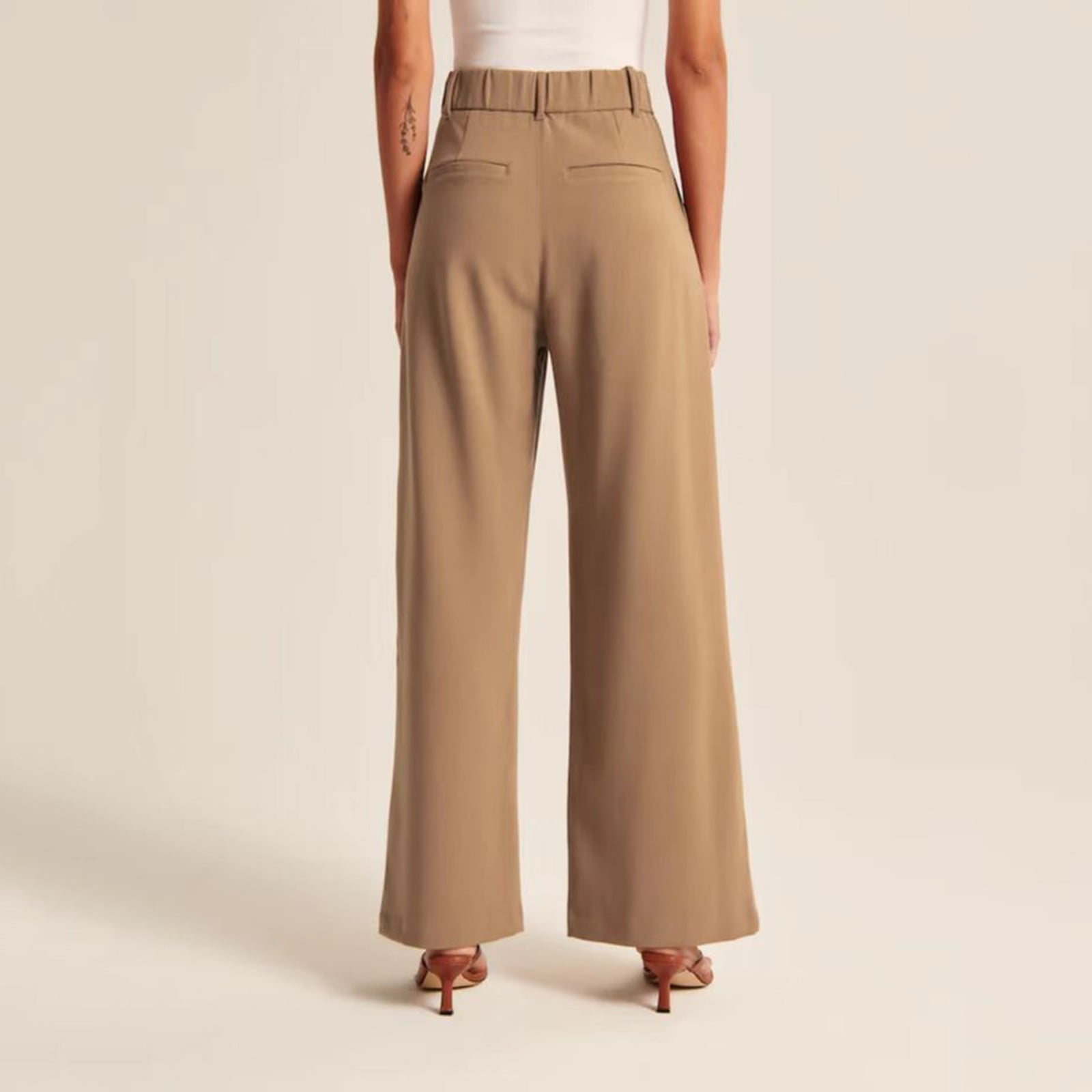 women's polyester dress pants Wholesale Casual High Waist Pleated Loose Long Pants Work Pants Solid Color Polyester Stretch Suit Pants