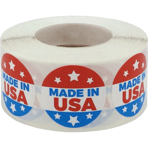 Made in USA Labels Red White Blue | 1" inch Round - 500 Pack | InStockLabels.com