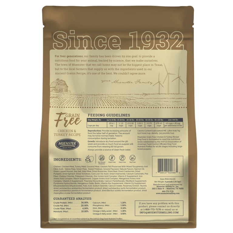 Muenster Grain Free Chicken & Turkey Dog Food, All Life Stages, 4 Lb photo 2