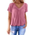thumbnail image 2 of Womens Short Sleeve Casual Tops Dressy V Neck T Shirts Loose Fit Summer Pleated Blouses Pink S, 2 of 7