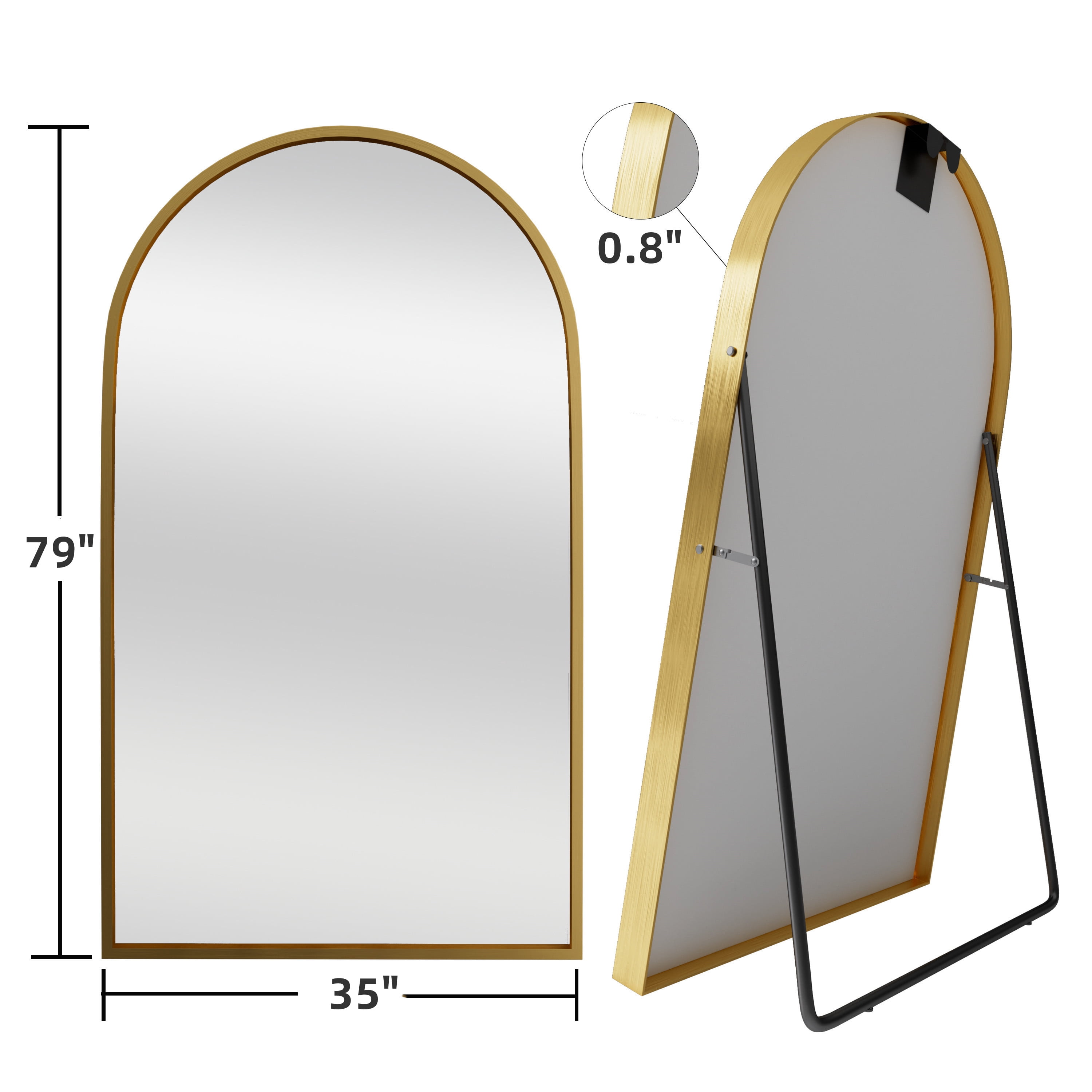 MAYEERTY 79x35 Oversized Arch Aluminum Alloy Frame Full Length Mirror Floor Mirror,Gold