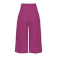 thumbnail image 5 of Capri Pants for Women Summer Casual Cotton Linen Elastic Waist Wide Leg Loose Fit Cropped Pants with Pockets, 5 of 6