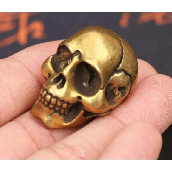 Brass Skull Head Figurine Ornament Punk HipHop Skeleton Miniature Statue Gifts