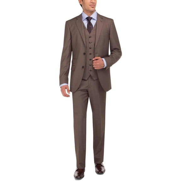 Mens Ticket Pocket Three Piece Lt. Brown Modern Fit Vested