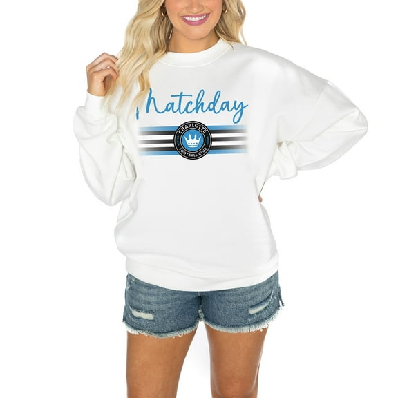 Women's Gameday Couture White Charlotte FC Matchday Crewneck Drop Shoulder Sweatshirt
