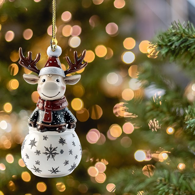 Acrylic Christmas Santa and Deer Bag Keychain Pendant for Car Rearview Decoration Festive Holiday Ornament Accessory