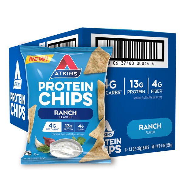 Atkins Protein Chips, Keto Friendly, Baked Not Fried, Ranch, 8 Pack (1.