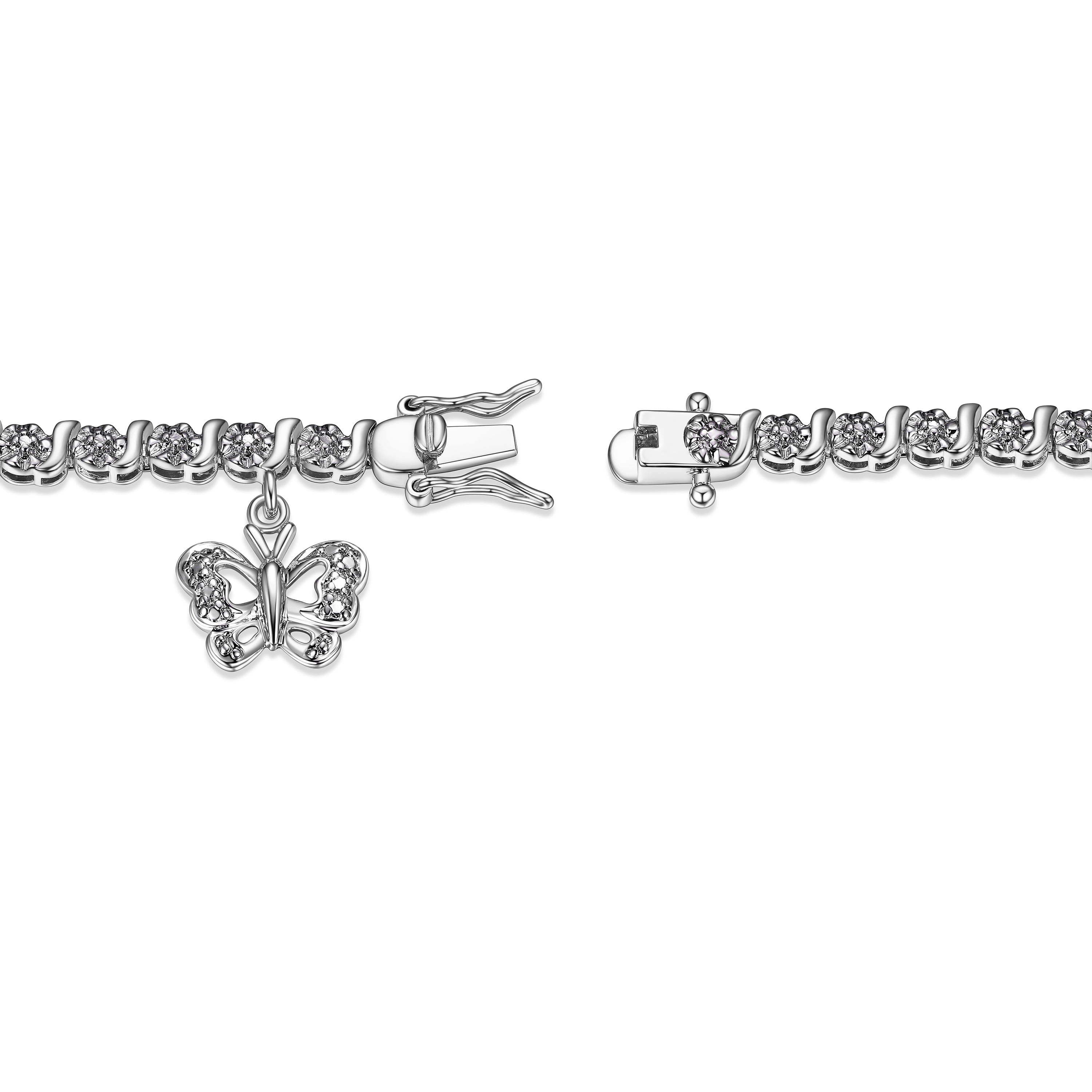 Morgan & Paige Rhodium Plated Diamond Accent Butterfly Charm Tennis Bracelet, 7.25"