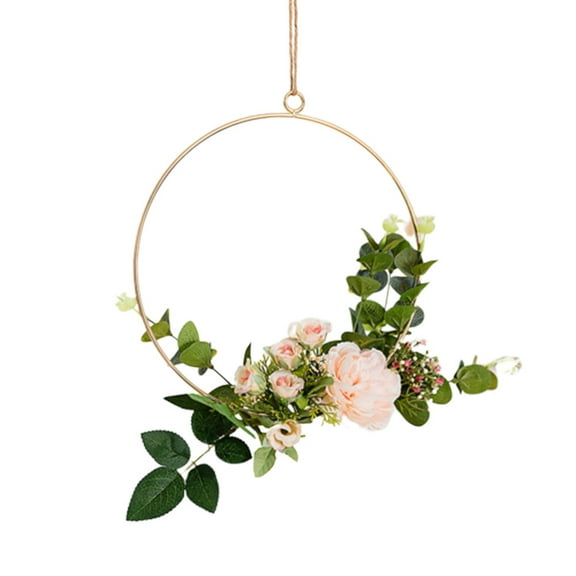 Artificial Wreath Hanging Decorations Gold Hoop with Flowers Door